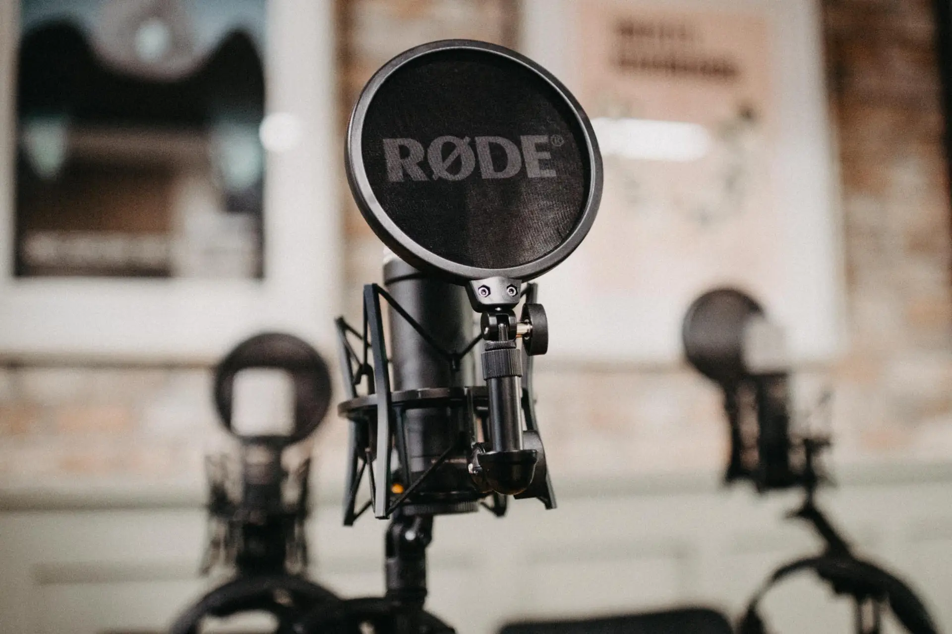 close up view of a podcasting mic